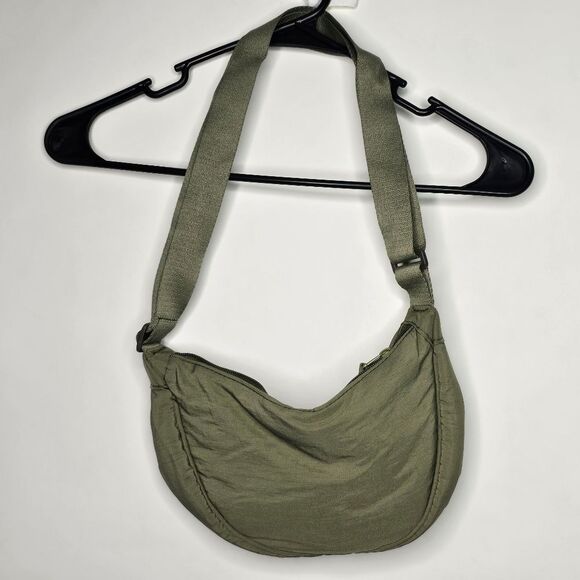 Sage Green Half Moon Nylon Crossbody Bag - Picture 7 of 10